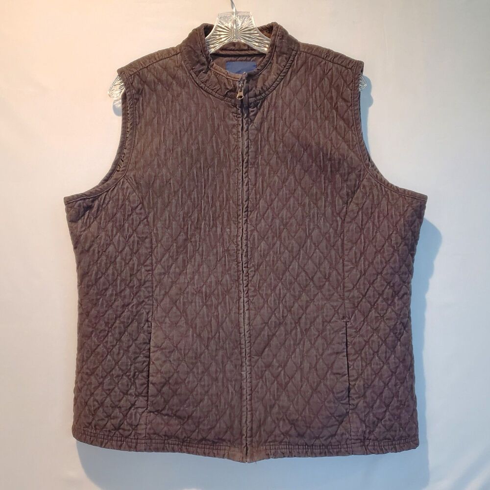 Basic Editions VTG Women Vest XL Corduroy Quilted Chocolate Brown Zip Lined